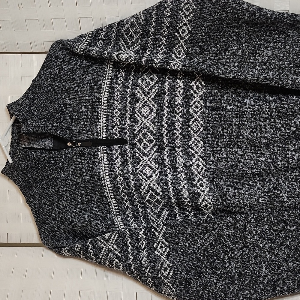 👉*NWT* CHARCOAL GREY & WHITE *FLEECE LINED* PATTERNED QUARTER-ZIP SWEATER ~XXL - Picture 5 of 15